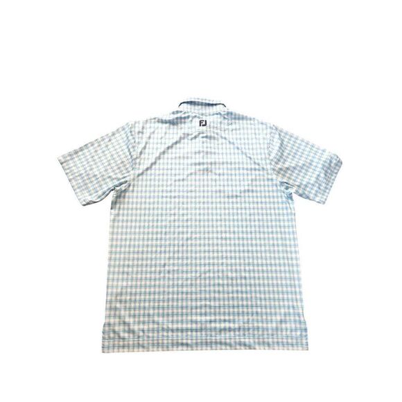 FootJoy FJ men's Large Pocket Polo plaid blue white performance 3 button poly - Picture 7 of 7